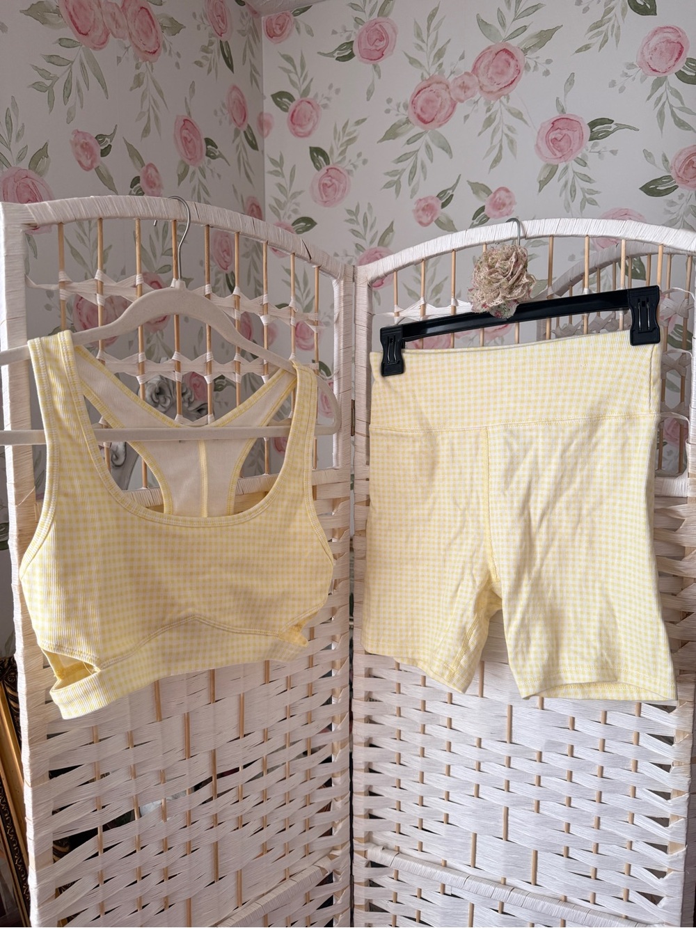 Yellow Gingham Sports Bra & Shorts Set